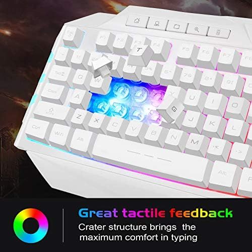  White Gaming Keyboard and Mouse Combo,MageGee GK710 Wired Backlit Keyboard and White Gaming Mouse Combo,PC Keyboard and Adjustable DPI Mouse for PC/loptop/MAC