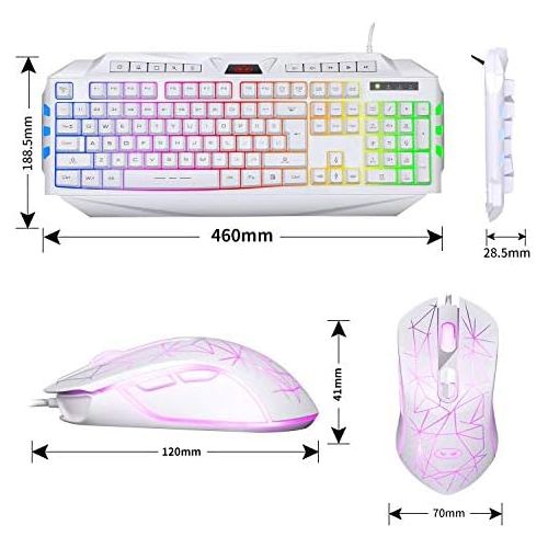  White Gaming Keyboard and Mouse Combo,MageGee GK710 Wired Backlit Keyboard and White Gaming Mouse Combo,PC Keyboard and Adjustable DPI Mouse for PC/loptop/MAC
