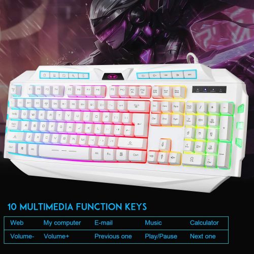  White Gaming Keyboard and Mouse Combo,MageGee GK710 Wired Backlit Keyboard and White Gaming Mouse Combo,PC Keyboard and Adjustable DPI Mouse for PC/loptop/MAC