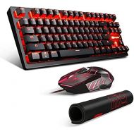 MageGee Mechanical Gaming Keyboard and Mouse Combo & Large Mouse Pad,Mechanical Keyboard 87 Keys Small Compact LED Backlit - MK1 Wired USB Gaming Keyboard with Blue Switches, for Windows