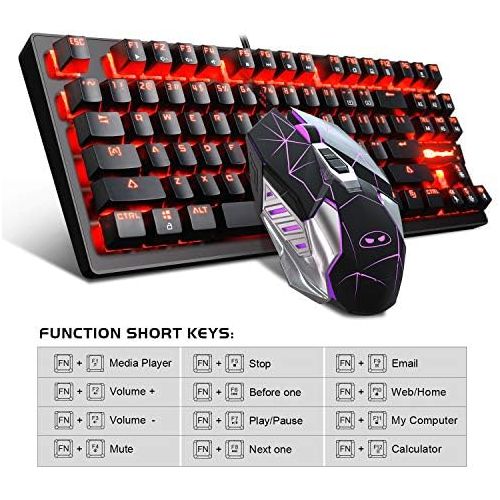  MageGee Mechanical Gaming Keyboard and Mouse Combo & Large Mouse Pad,Mechanical Keyboard 87 Keys Small Compact LED Backlit - MK1 Wired USB Gaming Keyboard with Blue Switches, for Windows