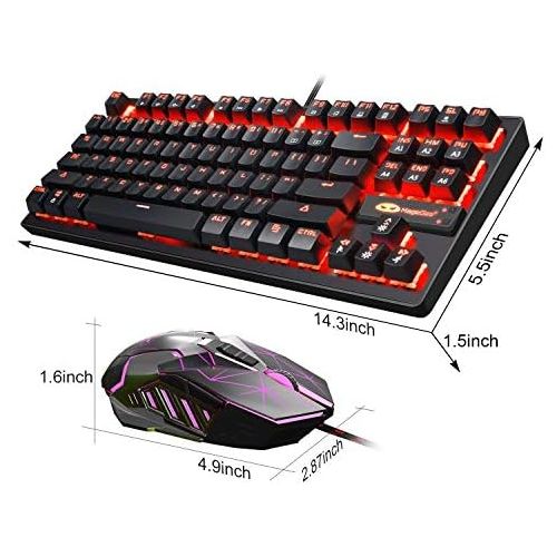  MageGee Mechanical Gaming Keyboard and Mouse Combo & Large Mouse Pad,Mechanical Keyboard 87 Keys Small Compact LED Backlit - MK1 Wired USB Gaming Keyboard with Blue Switches, for Windows