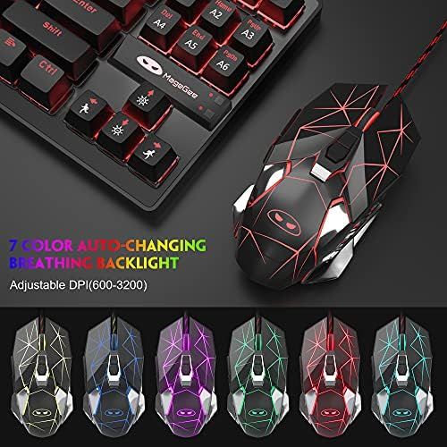  MageGee Mechanical Gaming Keyboard and Mouse Combo & Large Mouse Pad,Mechanical Keyboard 87 Keys Small Compact LED Backlit - MK1 Wired USB Gaming Keyboard with Blue Switches, for Windows