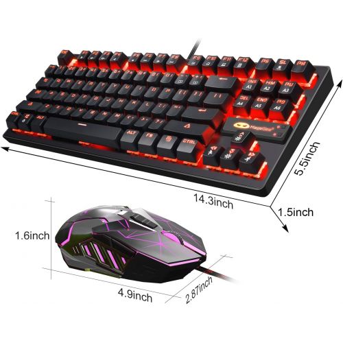  MageGee Mechanical Gaming Keyboard and Mouse Combo & Large Mouse Pad,Mechanical Keyboard 87 Keys Small Compact LED Backlit - MK1 Wired USB Gaming Keyboard with Blue Switches, for Windows