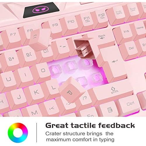  Pink Gaming Keyboard and Mouse Combo,MageGee GK710 Wired Backlight Pink Keyboard and Pink Mouse for Girl,PC Keyboard and Adjustable DPI Mouse for PC/Laptop/MAC(Pink)