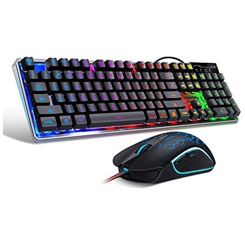  [아마존베스트]MageGee Gaming Keyboard and Mouse Combo, K1 LED Rainbow Backlit Keyboard with 104 Key Computer PC Gaming Keyboard for PC/Laptop