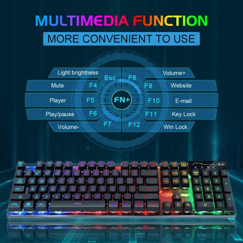  [아마존베스트]MageGee Gaming Keyboard and Mouse Combo, K1 LED Rainbow Backlit Keyboard with 104 Key Computer PC Gaming Keyboard for PC/Laptop