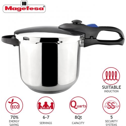  Magefesa Favorit Super-Fast and Easy To Use pressure cooker, 18/10 stainless steel, suitable for all types of cooktops, including induction, excellent heat distribution Qt 6.4