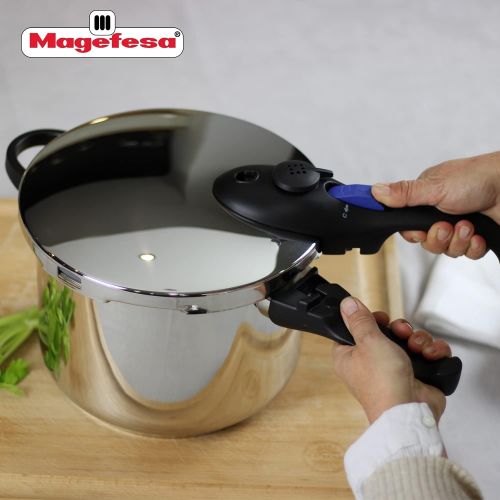  Magefesa Favorit Super-Fast and Easy To Use pressure cooker, 18/10 stainless steel, suitable for all types of cooktops, including induction, excellent heat distribution Qt 6.4