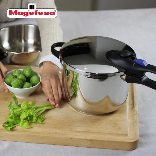  Magefesa Favorit Super-Fast and Easy To Use pressure cooker, 18/10 stainless steel, suitable for all types of cooktops, including induction, excellent heat distribution Qt 6.4