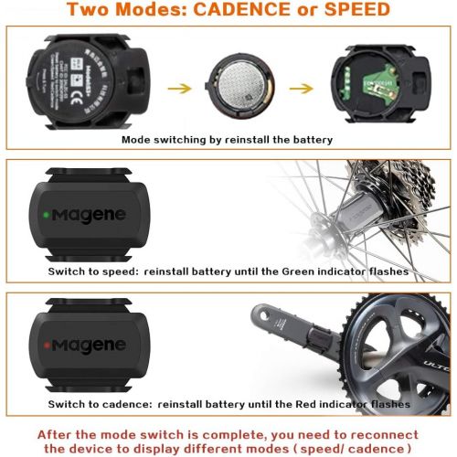  Magene Outdoor/Indoor Speed/Cadence Sensor for Cycling, Wireless Bluetooth/Ant+ Bike Computer RPM Sensor for Road Bike or Spinning Bike and Trainers Compatible with Onelap, Wahoo F