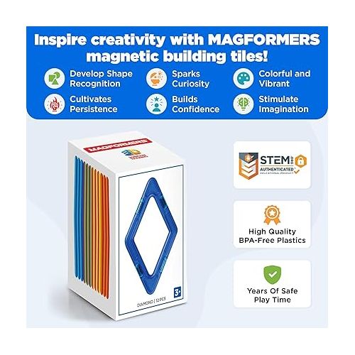  MAGFORMERS Diamond 12 Pieces Rainbow Colors, Educational Magnetic Geometric Shapes Tiles Building STEM Toy Set Ages 3+