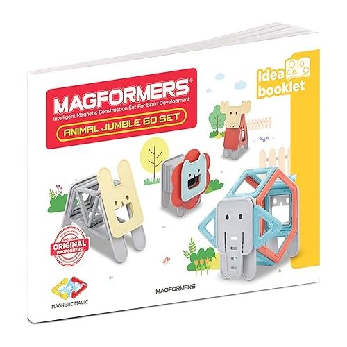  MAGFORMERS My First Animal Jumble 60 Piece Set, Pastel Colors - Educational Magnetic Geometric Shapes, Tiles, Building STEM Toy Set, Ages 3+