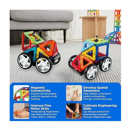  Magformers Vehicle Wow Set (16-pieces) Magnetic Building Blocks, Educational Magnetic Tiles Kit , Magnetic Construction STEM Toy Set includes wheels