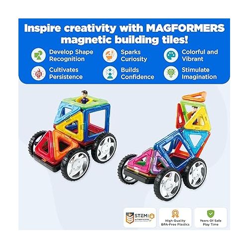  Magformers Vehicle Wow Set (16-pieces) Magnetic Building Blocks, Educational Magnetic Tiles Kit , Magnetic Construction STEM Toy Set includes wheels