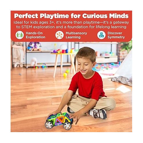  Magformers Vehicle Wow Set (16-pieces) Magnetic Building Blocks, Educational Magnetic Tiles Kit , Magnetic Construction STEM Toy Set includes wheels