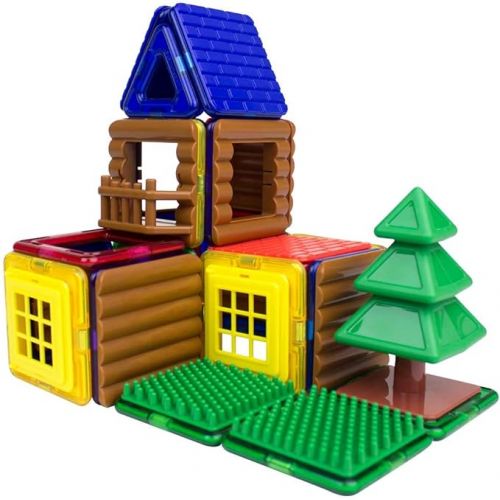  MAGFORMERS Log Cabin 48 Pieces Rainbow Colors, Educational Magnetic Geometric Shapes Tiles Building STEM Toy Set Ages 3+