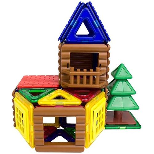  MAGFORMERS Log Cabin 48 Pieces Rainbow Colors, Educational Magnetic Geometric shapes tiles Building STEM Toy Set Ages 3+