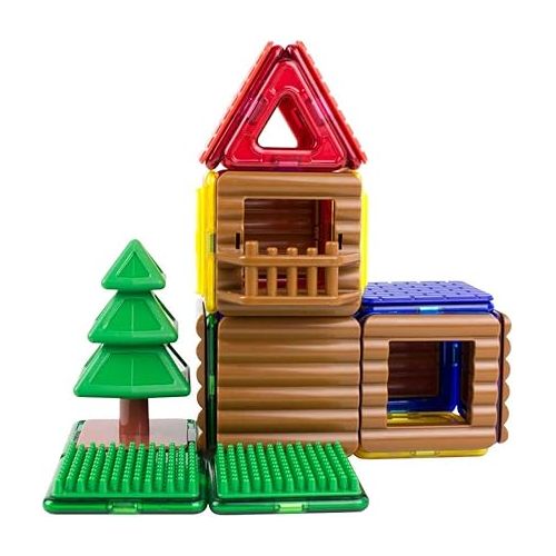  MAGFORMERS Log Cabin 48 Pieces Rainbow Colors, Educational Magnetic Geometric shapes tiles Building STEM Toy Set Ages 3+