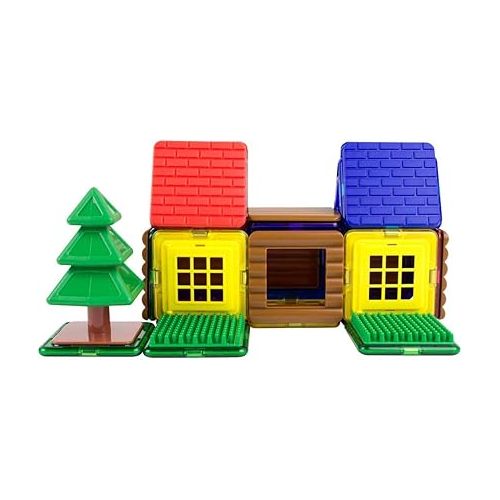  MAGFORMERS Log Cabin 48 Pieces Rainbow Colors, Educational Magnetic Geometric shapes tiles Building STEM Toy Set Ages 3+