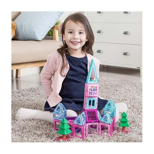  MAGFORMERS Princess Castle 78 Pieces Pink and Purple Colors, Educational Magnetic Geometric Shapes Tiles Building STEM Toy Set Ages 3+