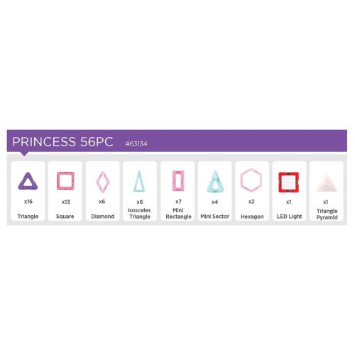 Magformers Inspire Princess 56 Pieces, Pink Purple Colors, Educational Magnetic Geometric Shapes Tiles Building STEM Toy Set Ages 3+