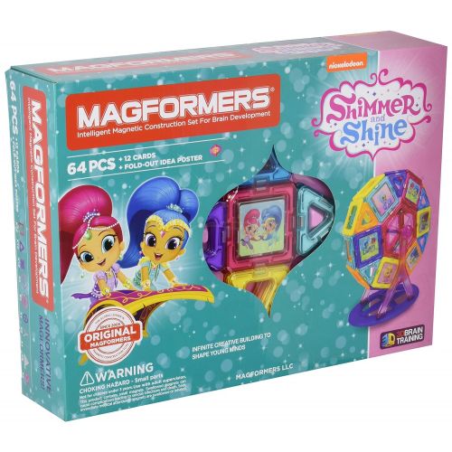  Magformers Shimmer and Shine Carnival 64 Pieces Set, Pink and Purple Colors, Educational Magnetic Geometric Shapes Tiles Building STEM Toy Set Ages 3+