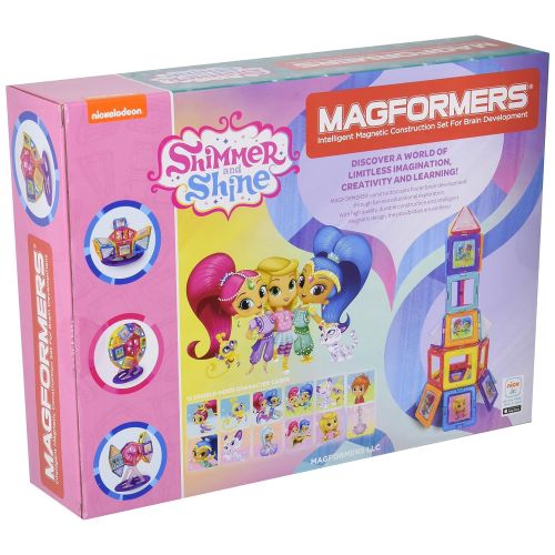  Magformers Shimmer and Shine Carnival 64 Pieces Set, Pink and Purple Colors, Educational Magnetic Geometric Shapes Tiles Building STEM Toy Set Ages 3+