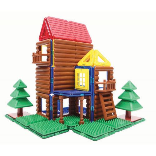  Magformers Log Cabin Toy Set, Building Magnetic Toy Log Cabin and Tree House for Kids, Set of 87 Pieces