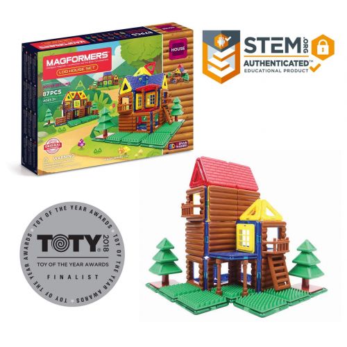  Magformers Log Cabin Toy Set, Building Magnetic Toy Log Cabin and Tree House for Kids, Set of 87 Pieces