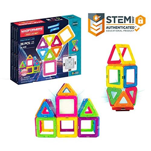  Magformers Neon (26 Piece) + Bonus Light Magnetic Building Blocks, Educational Magnetic Tiles Kit , Magnetic Construction STEM Toy Set