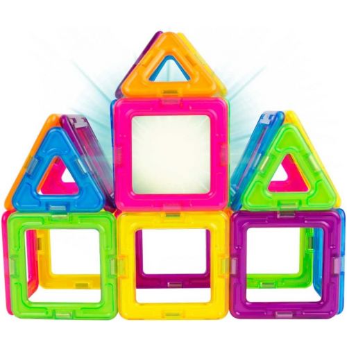  Magformers Neon (26 Piece) + Bonus Light Magnetic Building Blocks, Educational Magnetic Tiles Kit , Magnetic Construction STEM Toy Set