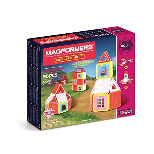  Magformers Build Up (50 Piece) Set Magnetic Building Blocks, Educational Magnetic Tiles Kit , Magnetic Construction STEM Toy Set includes brick accessories