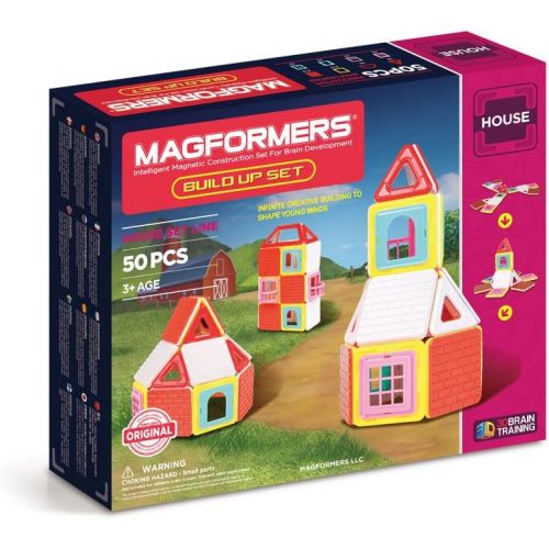  Magformers Build Up (50 Piece) Set Magnetic Building Blocks, Educational Magnetic Tiles Kit , Magnetic Construction STEM Toy Set includes brick accessories