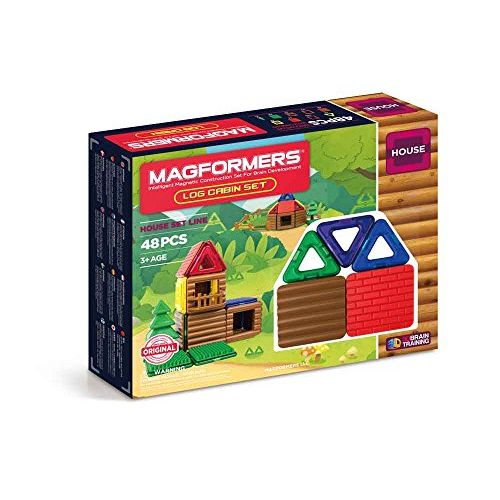  Magformers Log Cabin 48 Pieces Rainbow Colors, Educational Magnetic Geometric Shapes Tiles Building STEM Toy Set Ages 3+