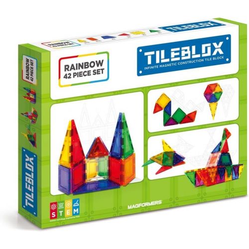  Magformers Tileblox Rainbow 42pc Set Magnetic Building Blocks, Educational Magnetic Tiles Kit , Magnetic Construction STEM Toy Set