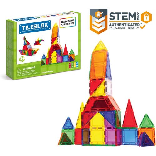  Magformers Tileblox Rainbow 42pc Set Magnetic Building Blocks, Educational Magnetic Tiles Kit , Magnetic Construction STEM Toy Set