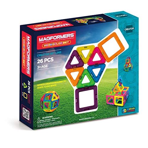  Magformers Neon 26 Pieces Rainbow neon Colors, Educational Magnetic Geometric Shapes Tiles Building STEM Toy Set Ages 3+