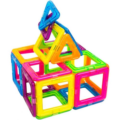  Magformers Neon 26 Pieces Rainbow neon Colors, Educational Magnetic Geometric Shapes Tiles Building STEM Toy Set Ages 3+