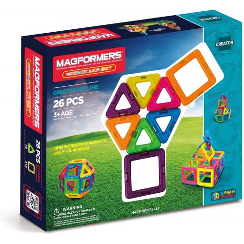  Magformers Neon 26 Pieces Rainbow neon Colors, Educational Magnetic Geometric Shapes Tiles Building STEM Toy Set Ages 3+