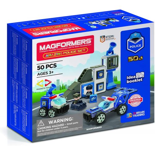  Magformers Amazing Police 50Piece, Wheels, Blue Red Colors, Educational Magnetic Geometric Shapes Tiles Building STEM Toy Set Ages 3+