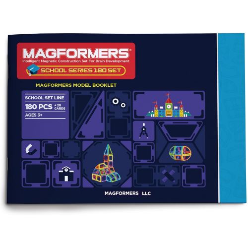  Magformers School Series Set (180 Piece) Magnetic Building Blocks, Educational Magnetic Tiles Kit , Magnetic Construction STEM Toy Set