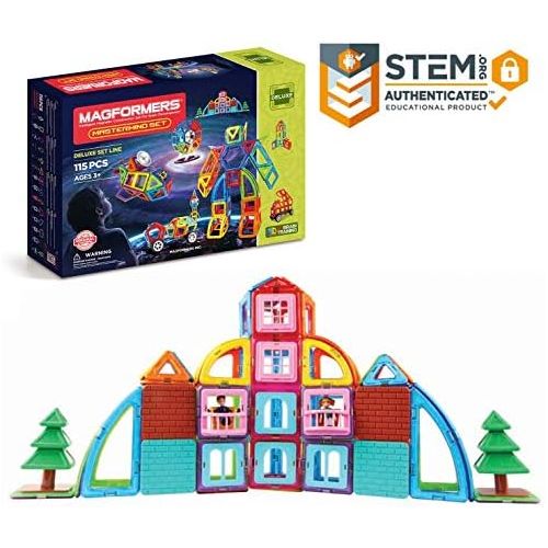  Magformers Mastermind (115 Piece) Deluxe Set Magnetic Building Blocks, Educational Magnetic Tiles Kit , Magnetic Construction STEM Toy