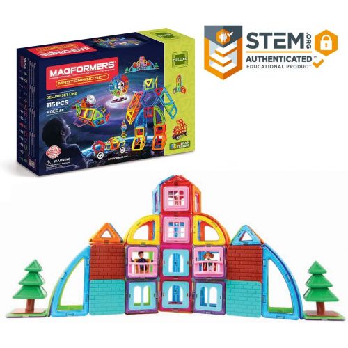  Magformers Mastermind (115 Piece) Deluxe Set Magnetic Building Blocks, Educational Magnetic Tiles Kit , Magnetic Construction STEM Toy