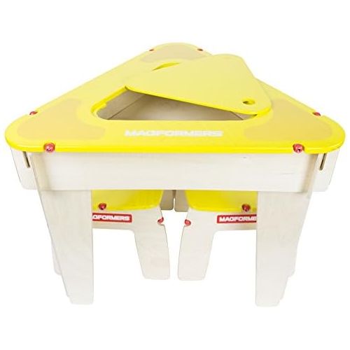  Magformers Yellow Triangle Wood Set Construction Playtable Includes Table and Two Stools