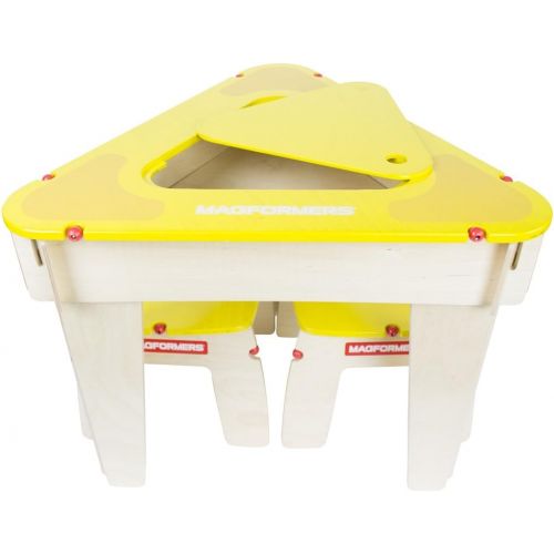  Magformers Yellow Triangle Wood Set Construction Playtable Includes Table and Two Stools