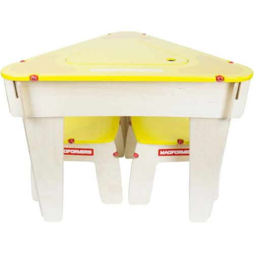  Magformers Yellow Triangle Wood Set Construction Playtable Includes Table and Two Stools