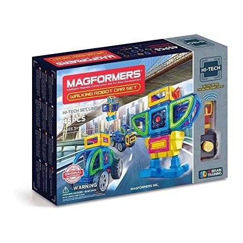  Magformers Walking Robot Car (45 Pieces) Set, Rainbow Magnetic Building Blocks, Educational Magnetic Tiles Kit , Magnetic Construction STEM Toy Set includes wheels