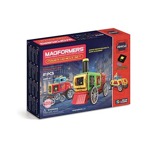  Magformers Power Vehicle Set (81 Piece) Set Magnetic Building Blocks, Educational Magnetic Tiles Kit , Magnetic Construction STEM Toy Set Includes Wheels