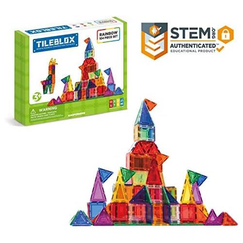  Magformers Tileblox Rainbow 104pc Set Magnetic Building Blocks, Educational Magnetic Tiles Kit , Magnetic Construction STEM Toy Set